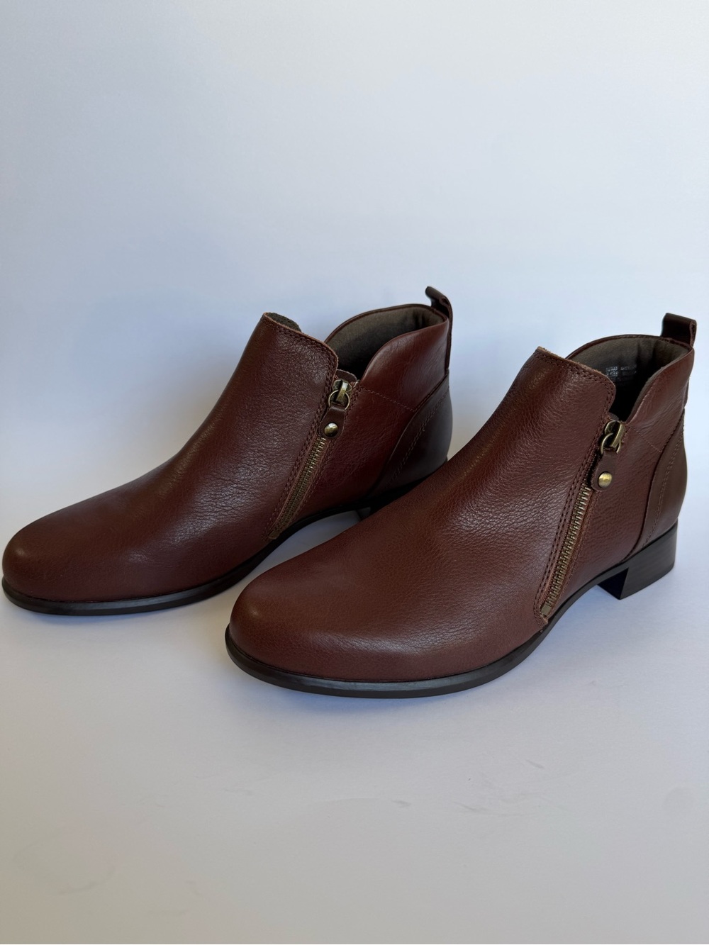 Munro Brown Leather Ankle Boots Side Zip 9.5 M Dust Rust